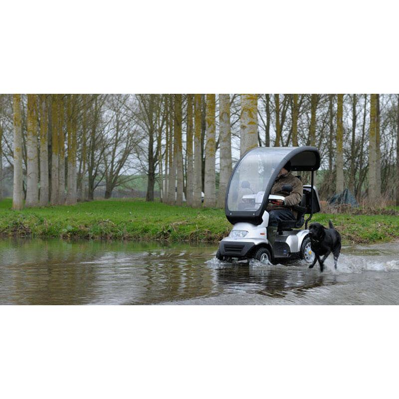 Afikim Afiscooter C4 mobility scooter with canopy in water