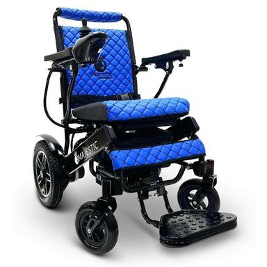 comfygo majestic iq 8000 black frame blue cushion remote controlled lightweight electric wheelchair