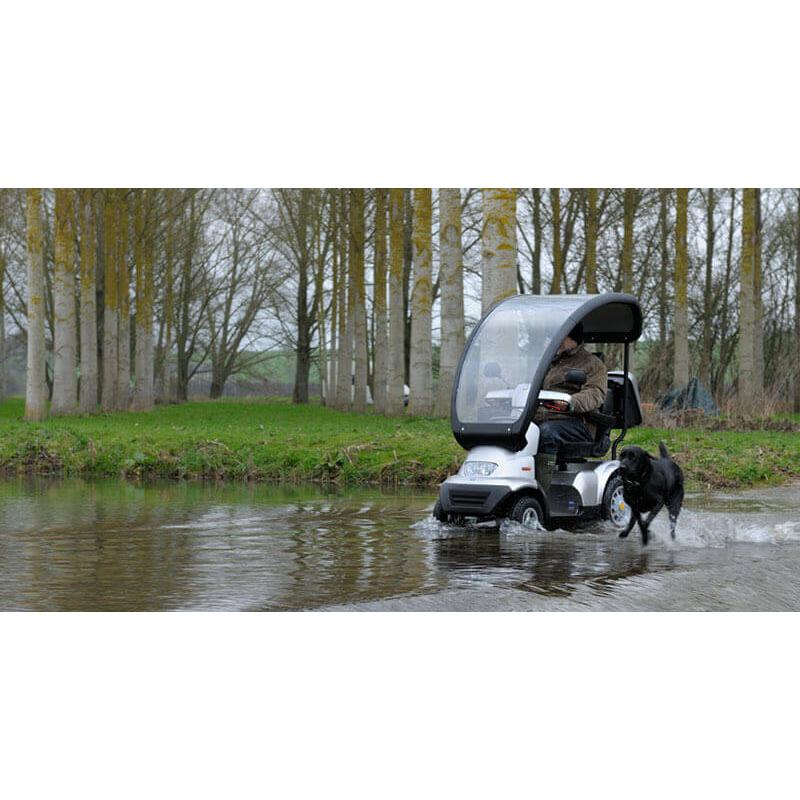 Afikim Afiscooter C4 mobility scooter with canopy in water 