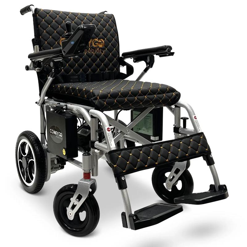 ComfyGO X-7 Lightweight Foldable Electric Wheelchair silver Frame black Textile