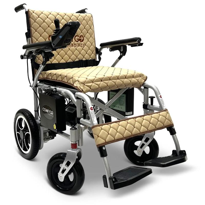 ComfyGO X-7 folding Electric Wheelchair silver Frame coffee Textile