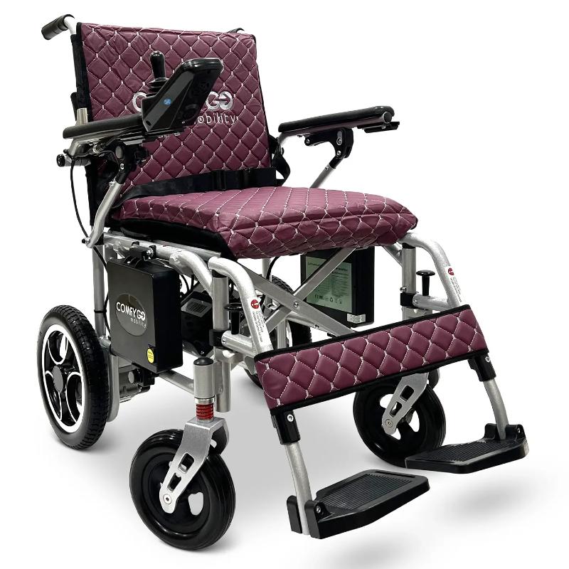 ComfyGO X-7 folding Electric Wheelchair silver Frame purple Textile