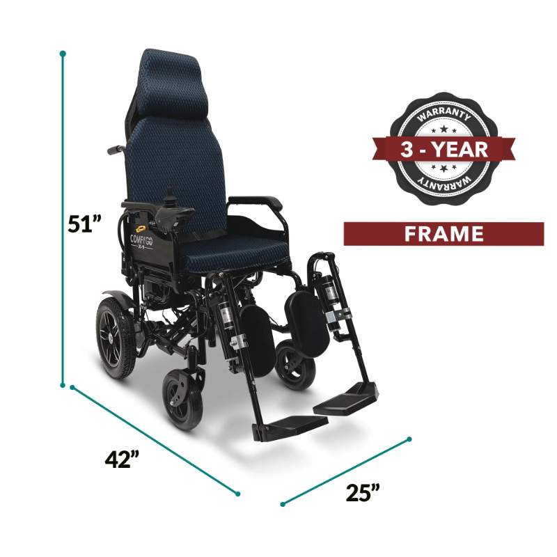 ComfyGo X-9 Electric Wheelchair dimensions plus 3 year warranty frame  