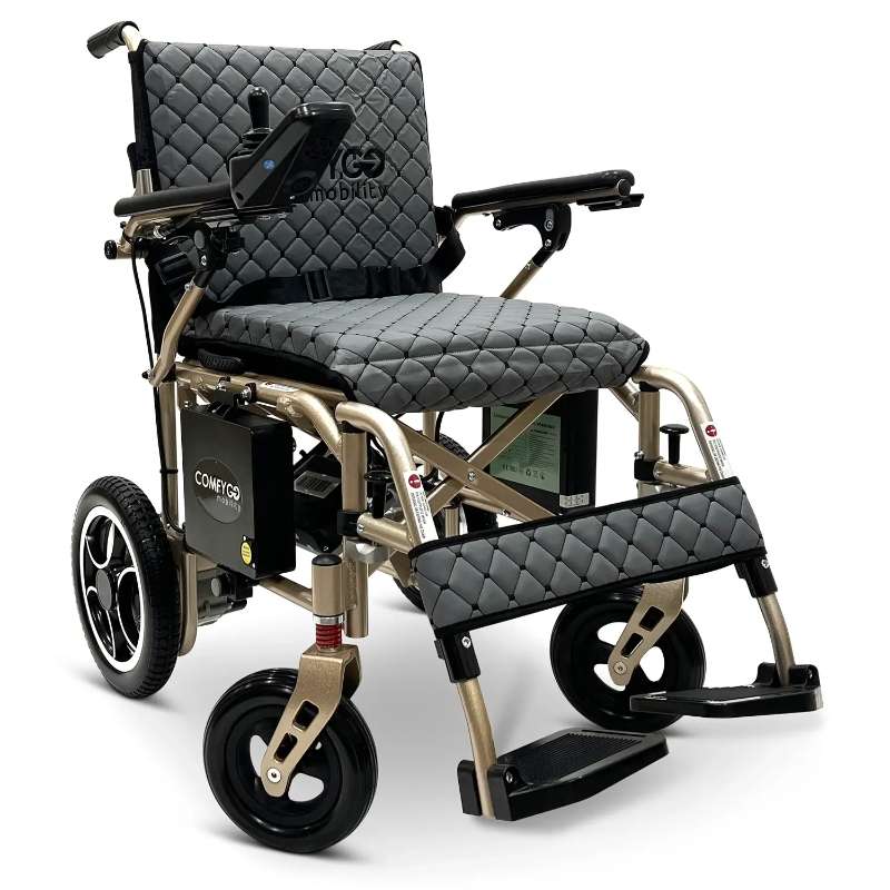 ComfyGo X7 Super Lightweight Folding Electric Wheelchair bronze Frame grey cushion 
