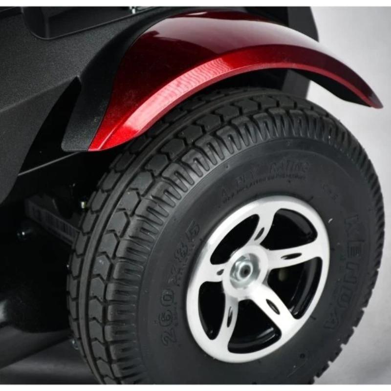 Merits P312 FWD/RWD Dualer Electric Power Wheelchair rear tire view 