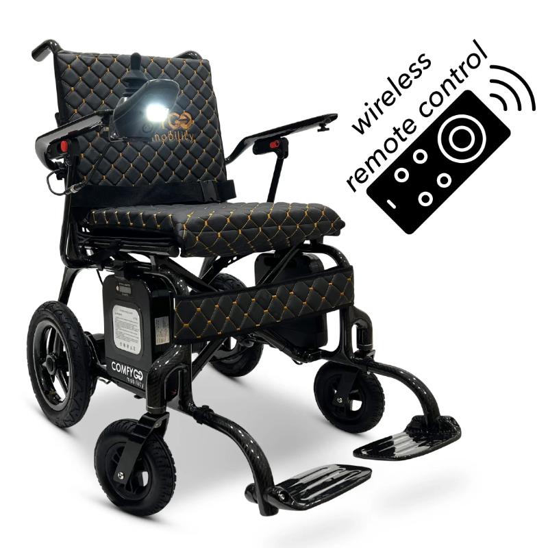 Phoenix Carbon Fiber Folding Electric Wheelchair By ComfyGo in black wireless remote control 