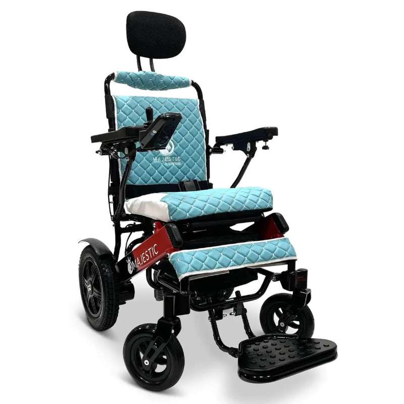 comfy go majestic iq-9000 black red teal electric wheelchair with auto recline