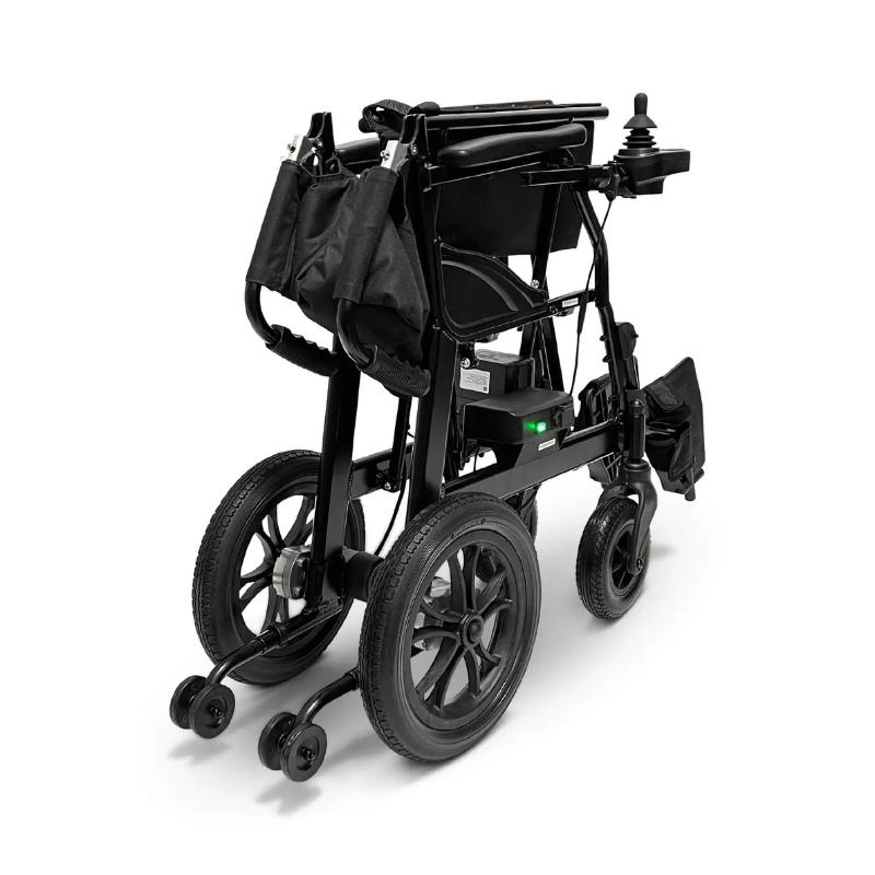 comfy go x-lite ultra lightweight foldable electric wheelchair for travel folded view 