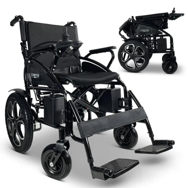 ComfyGO 6011 Folding Electric Wheelchair in black with folding demonstrating