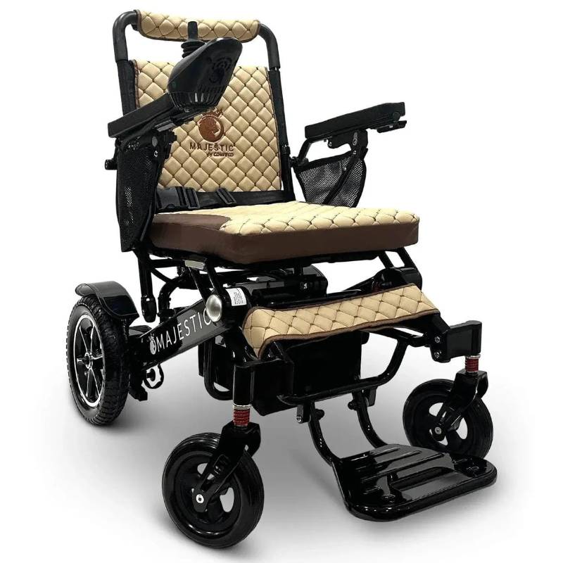 comfygo black frame coffee cushion majestic iq 7000 auto folding remote controlled electric wheelchair