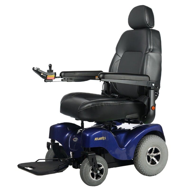 merits P710 Atlantis power wheelchair in blue color left side view 