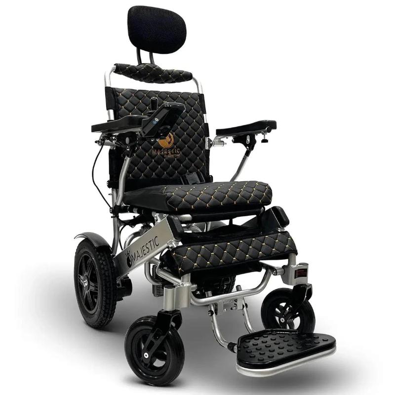 silver black comfygo iq-9000 long range electric wheelchair Seat Width 17.5 inches majestic