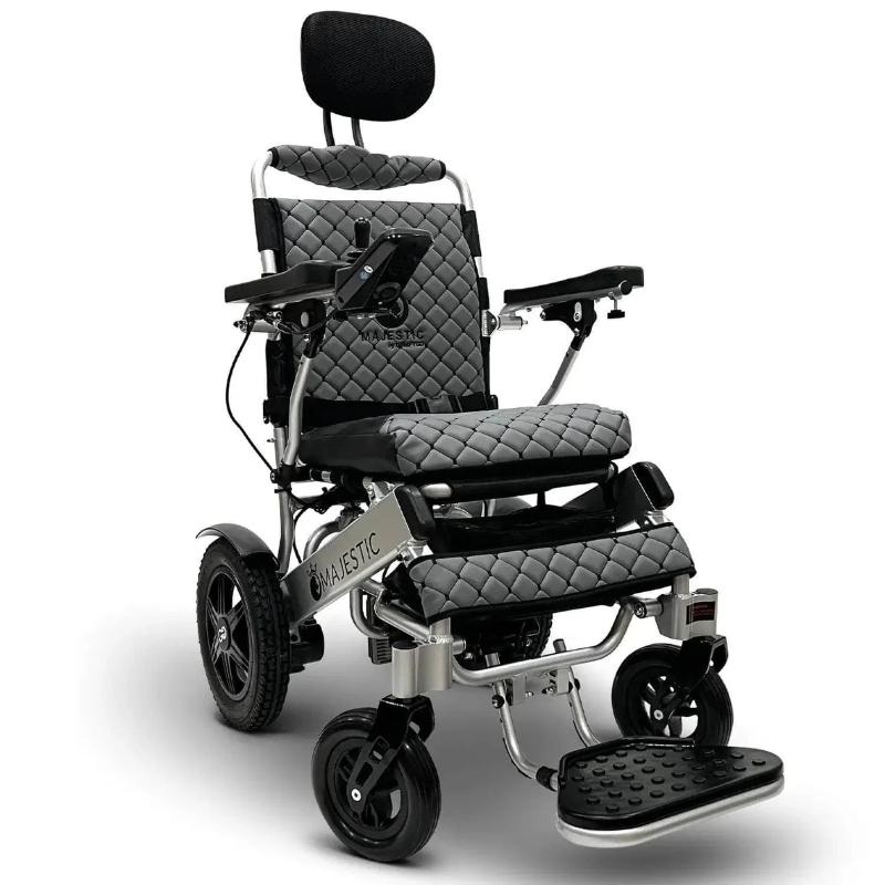 silver grey comfygo iq-9000 long range electric wheelchair Seat Width 17.5 inches majestic